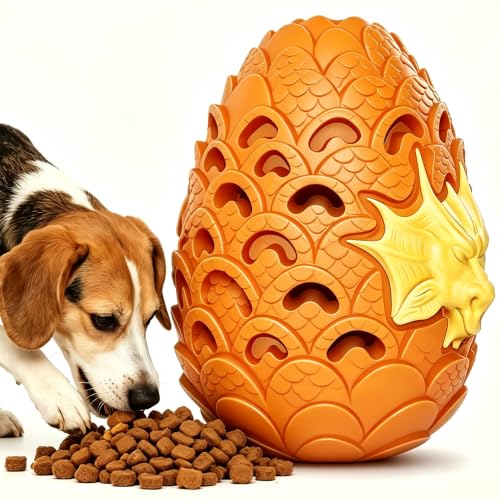 Dragon Egg Dog Chew Toys for Power Chewers - Toughest Indestructible | Treat Dispenser for Medium Large Aggressive Heavy Chewers, Interactive Puzzle, Easy Clean - color: Large 5.3IN Orange