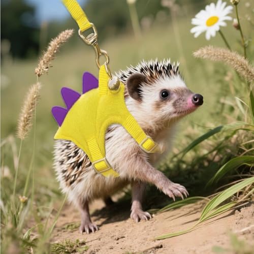 Ferret Harness and Leash Set Dinosaur Shaped Guinea Pig Leash Adjustable Hedgehog Rat Harness Small Pet Clothes for Chicken Rabbit Guinea Pig Teacup Chihuahua Mouse Bunny (Yellow)