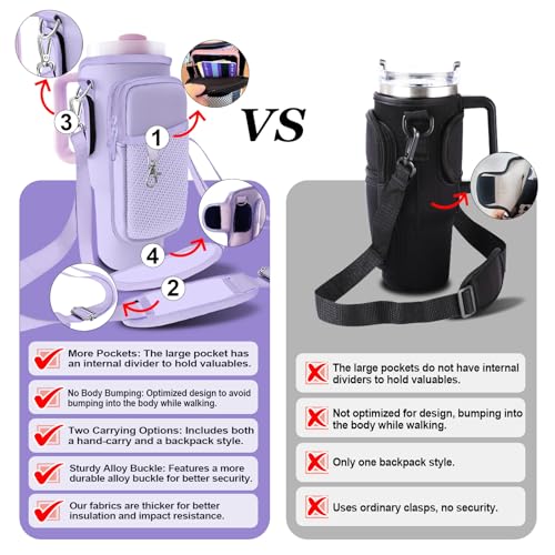 Stanley Carrier Bag for Stanley 40oz/30ozTumbler with Phone with 2 Adjustable Strap,3 Pockets Bottle Stanley Cup Carrier Bag & Case,Accessories for Hiking Travelling - color: Purple