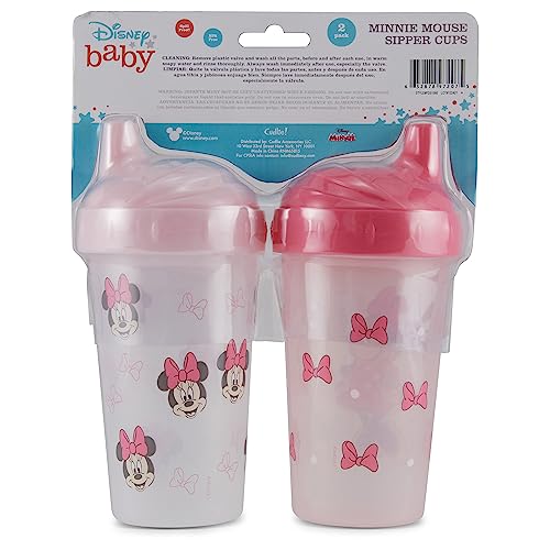 Disney Toddler Sippy Cups for Girls | 10 Ounce Minnie Mouse Sippy Cup Pack of Two with Straw and Lid | Durable Blue Leak Proof Travel Water Bottle for Toddlers