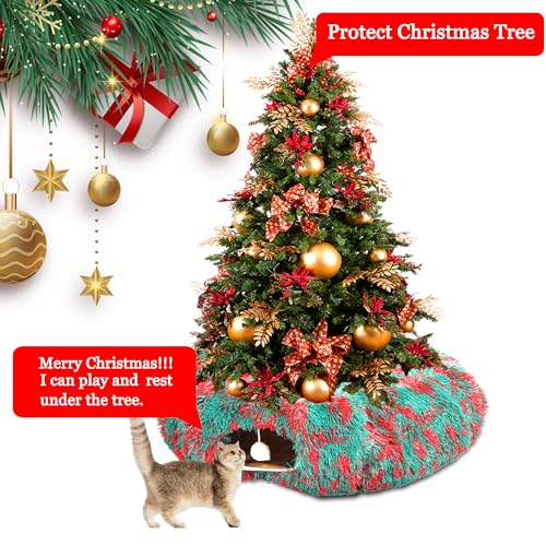 Warm Fluffy Plush Cat Tunnel Bed Under Christmas Tree Big Tube Playground Toys 3 FT Diameter Longer Crinkle Collapsible 3 Way, for Indoor Cat Kitty Kitten Puppy Rabbit Ferret Green-Red - color: Green