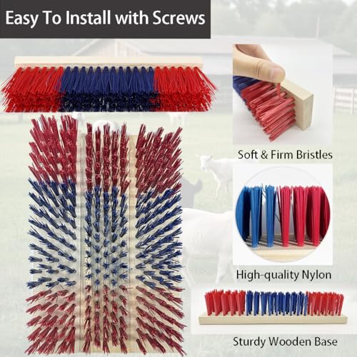 4 PCS Livestock Scratching Brush Goat Scratcher Brushs Post with 20 Screws,Wooden Goats Brush Goat Toys for Goats,Sheep,Pigs,Cow,Horses,Goat Care Supplies(Red)