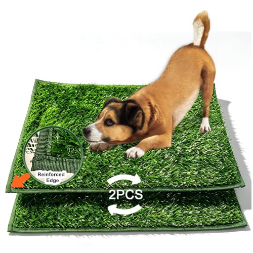 Artificial Grass for Dog Potty, Hemmed Edge Grass Patch for Puppy Training | 28.1"x 18.1" Dogs Fake Turf Mat, 2PCS Replacement Reusable Washable Realistic Grass Pee Pad, Indoor Outdoor Use - size: 28.1×18.1 Inch(Pack of 2)