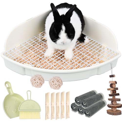 RUBYHOME Rabbit Litter Box Large Bunny Guinea Pig Corner Litter Box Potty Trainer Bigger Pet Pan Hamster Bedding Cage Litter Fanshaped for Adult Guinea Pigs Chinchilla Ferret, 20 in x 13.2 in x 6 in