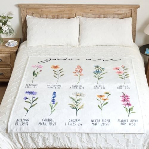 Beige Christian Blanket with God Says You are & Floral Design, Inspirational Religious Gifts for Women - Faith Based Throw Blanket for Mom, Friend, Birthday - color: Christian Beige, size: throw(50x60)