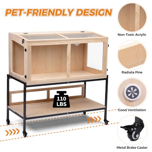 COZIWOW Hamster Cage Chewproof, 39"X18"X40" Movable Large Hamster Habitat | 4 Lockable Caster Wheels, Storage Shelf, Openable Top, Wooden Small Animals Cage for Guinea Pig, Hedgehog, Gerbil, Rat, Mouse - size: 39"L x 18"W x 40"H