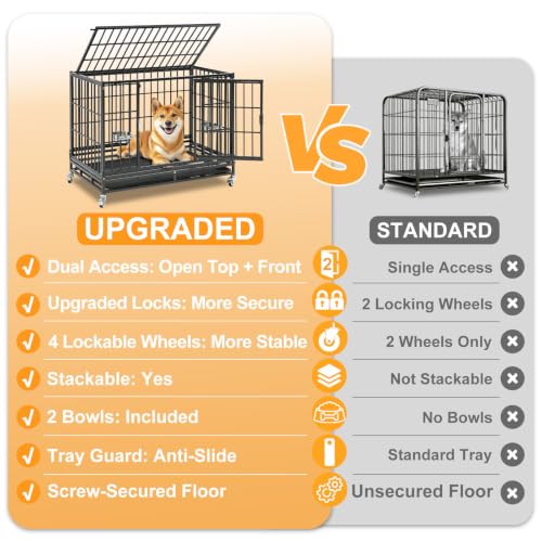 Homey Pet Three Tier 37" Heavy Duty Stackable Dog Crate with Wheels | Metal Cage for Dogs with Escape proof Locks, Tray, Bowl, Open Top, for Small and Medium Dogs, Breeders and Multi-dog Homes - size: 37.0"L - 3 Tiers - 1P