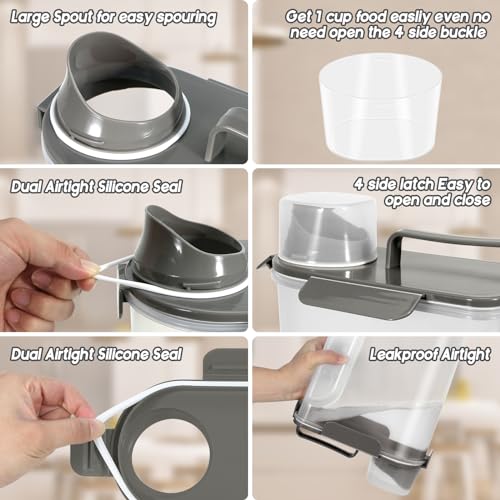 LEAWALK 5-7Lbs Cat Dog Pet Food Storage Container with Large Nozzle Design/4 Safety Buckles/Double-Layer Sealing Strips/Handle/Measuring Cup is Easy to Clean and Does -Khaki - color: Khaki, size: 5L-1pack
