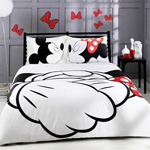 Microfiber Reversible Printing Mickey Mouse Couples Duvet Cover 2PCS Bedding Set with Zipper Closure - Ultra Soft Lightweight and Easy Care, Twin - color: White1, size: Twin