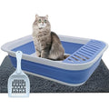 Collapsible Small Cat Litter Box,Open Top Cats Litter Pan with Scoop Foldable Shallow Kitten Potty Toilet Waterproof Cat Travel Litterbox Anti-Splashing Low Entry Semi-Enclosed Easy Clean(Blue) - color: 【Blue】