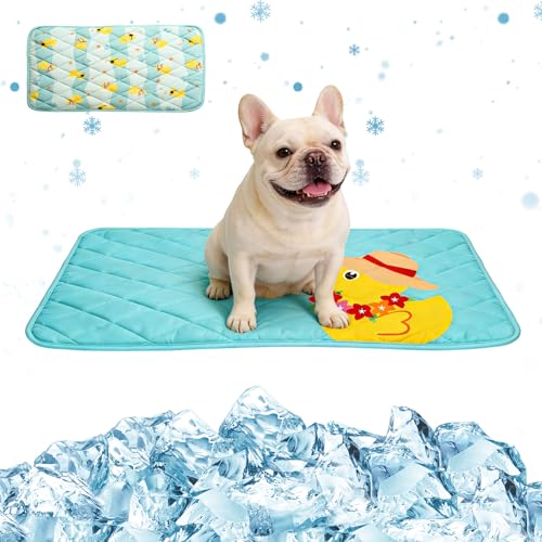 Pet Summer Cooling Blanket - 22.8" x 35.0" Double-Sided Mat Dog Puppy Self ice Cat Pad Bed Cover for Home Outdoor Sofa Sleeping Washable Portable Lightweight Small Medium Large (Blue Duck, S) - color: Blue Duck