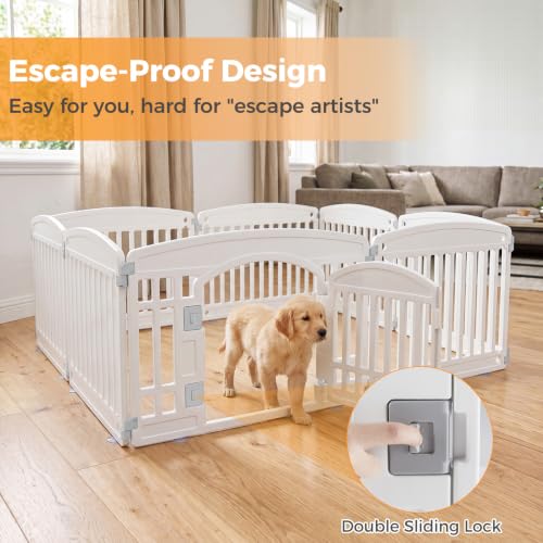 NEWBULIG 24 Inch 8 Panels Dog Playpen, Plastic Pet Play Pen Fence | Portable, Secure Locking Door, Indoor Outdoor Yard RV Camping, Small Medium Dogs, Black - color: White, size: 8 Panels/24IN