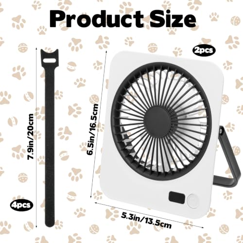 2 Pack Pet Crate Fan for Cooling Dogs, 6.5 x 5.3 Inch USB Clip-on Fan for Dog Crates, Cat Cages, Travel Carriers, Small Animal Enclosures, Black Quiet Fan with Flexible Clamp
