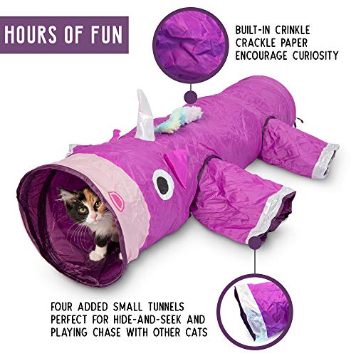 Pet Craft Supply Magic Mewnicorn Multi Cat Tunnel Boredom Relief Toys with Crinkle Feather String for Dogs, Cats, Rabbits, Kittens and Guinea Pigs for Hiding Hunting and Resting - style: Magic Mewnicorn