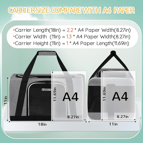 Pet Carrier 18x11x11 Delta American United Airline Approved, Pet Travel Carrier Bag for Small Cats and Dogs, Cat Soft Sided Carrier with Safety Lock Zippers, 5-Sided Breathable Mesh(Grey) - color: Grey, size: 18.0"L x 11.0"W x 11.0"H