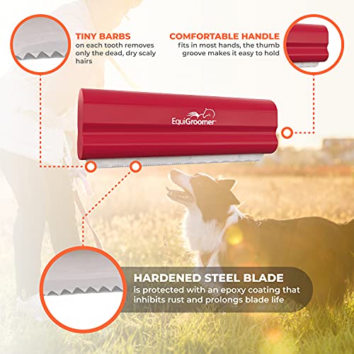 EquiGroomer 5-Inch Undercoat Deshedding Brush for Dogs & Cats, Red | Best for dogs up to 100 lbs and cats of any size, short or long hair, stainless blade, no cutting or pulling - color: Red, size: 5 Inch