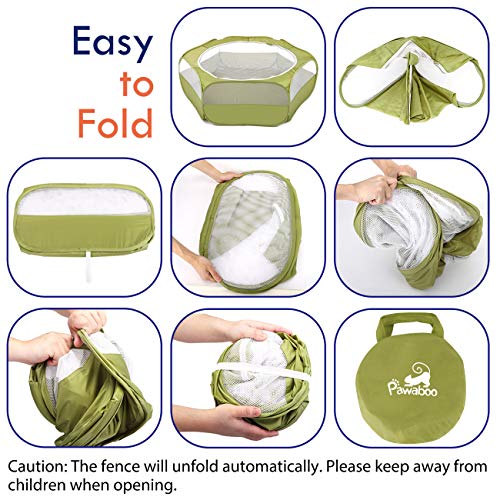 Pawaboo Small Animal Playpen with Zippered Cover,Green | Portable pop-up pet tent for supervised rabbits, guinea pigs, chicks and kittens; water-resistant bottom and 3 metal rods - color: A-Green