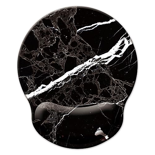Mouse Pad with Wrist Support, Ergonomic Mouse Pad with Memory Foam Wrist Rest Cushion, Non-Slip Rubber Base Gaming Mice Pad for Home Office Computer Laptop, Black White Marble - color: Black white marble