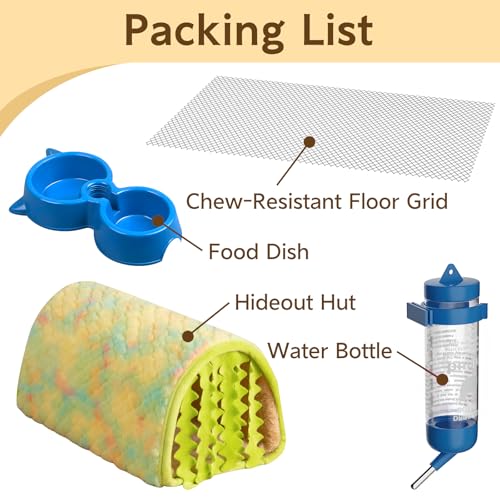 Small Animal Cage Indoor, Hamster Cage with Water Bottle & Food Bowl & Washable Small Nest, Guinea Pig Cage for Ferret, Chinchilla, Bunny, Kitten, Hedgehog, Squirrel, Rat, Rabbit