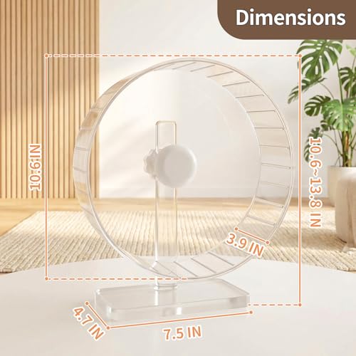 11" Silent Hamster Wheel - Clear Running Wheel | 11" large welfare size, textured grip track, quiet dual bearings, heavy-duty stable base, adjustable stand - size: Large【11 Inch】