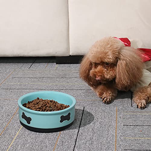 Sweejar Ceramic Dog Bowls with Bone Pattern, Dog Food Dish for Small Dogs, Porcelain Pet Bowl for Water 16 Fl Oz (New Turquoise) - color: Turquoise, style: Bone Pattern,5.5"x 2.2"(16 Fl Oz)