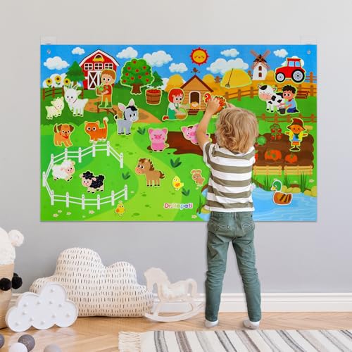 Dr.Rapeti 43x28 inch Felt Story Board Set, 41Pcs Animals Flannel Board | Education Toy, Felt Animals, Animals Felt Board Set, Preschool Learning Interactive Storytelling Teaching Play Activity Kits