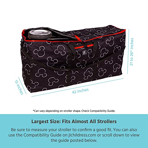 J.L. Childress Disney Baby Single & Double Stroller Bag - Travel Bag for Airplane, Fits Most Single & Double Baby Strollers, Airport Accessories for Gate or Baggage Check - Mickey Mouse, Black