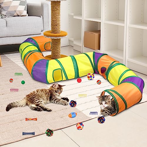 Retro Shaw Interactive Cat Toys for Indoor Cats Kitten,Relieve Bored,25PCS | 4PCS Collapsible Tunnels, Large, Safe and Durable, Kitten Game Hiding Spot Self-Play Chase Exercise - color: Extra large cat tunnel toys set