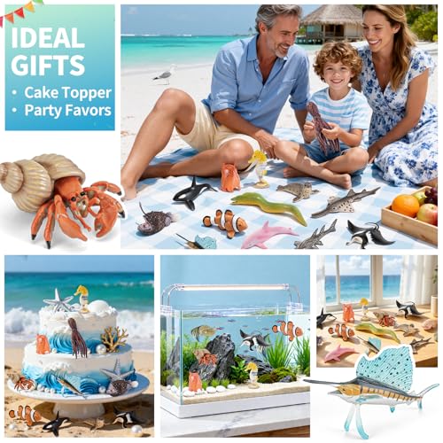 16PCS Realistic Ocean Animal Figurines Sea Animal Toys Figures | Solid Realistic Marine Animals Toy Figures Set Cake Topper, Diorama Decor, Classroom Teaching Prop & Children Birthday Gift