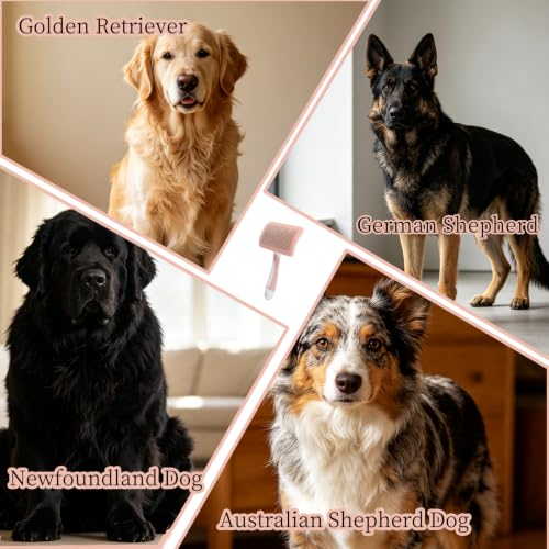 Self-Cleaning Slicker Dog Brush for Large Long-Haired Breeds (Pink） | One-Click Hair Removal , Ergonomic Grip , Pet Grooming Tool - color: Pink, size: Large
