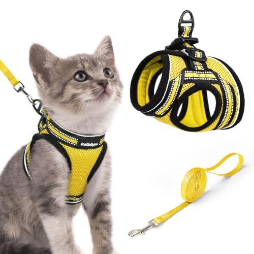 rabbitgoo Cat Harness and Leash Set, Step-in Soft Vest, Bright Yellow | Escape Proof, Lightweight, Easy-on & Adjustable, Hook & Loop with Buckle, Reflective, for Kittens & Small Cats Walks, S - color: Bright Yellow, size: S