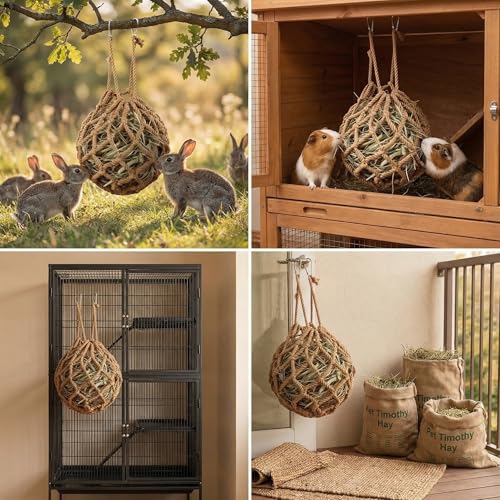 Khaki Rabbit Hay Feeder Mesh Bags, 13×11 Inch Spherical Polyester Hay Pouch - color: Khaki