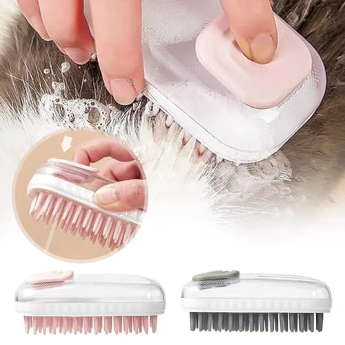 Pet Grooming Bath Massage Brush with Soap and Shampoo Dispenser Soft Silicone Bristle for Long Short Haired Dogs Cats Shower(Pink) - color: Pink