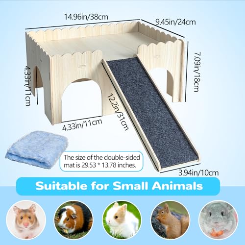 kathson Large Guinea Pig Hideout, Upgraded Guinea Pig Castle with Anti-Slip Ramp Detachable Hamster Hiding Hut Small Animal House for Hamsters Chinchillas Bunny