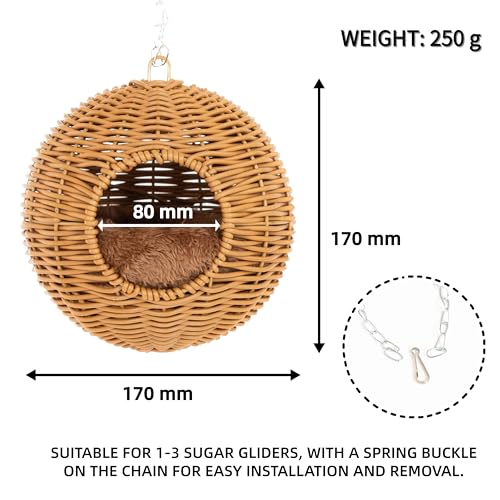 NEOUZA Sugar Glider Pouch Pet Glider Cage Sleep Bag for Small Animals Squirrels Marmosets Rats Hamsters, Metal Frame PP Rattan Durable Water Resistant Non Toxic Safe Material