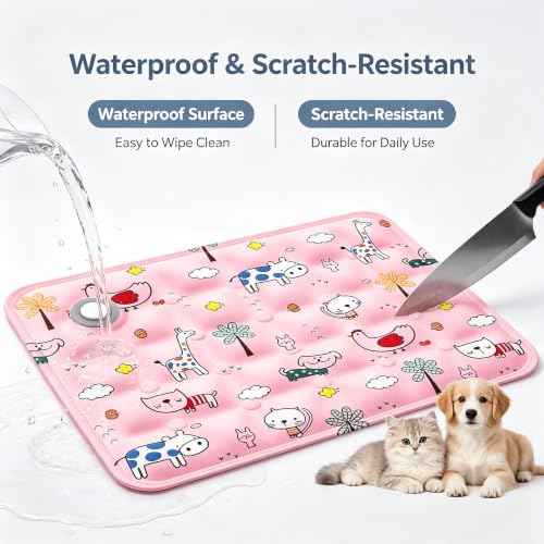 Water-Fillable Pet Cooling Mat, Pressure Activated Gel Cooling Pad for Dogs & Cats, Durable & Scratch Resistant, Perfect for Hot Weather to Prevent Overheating (88, Pink Zoo, 11.8 * 15.7) - color: pink zoo, size: 11.8*15.7