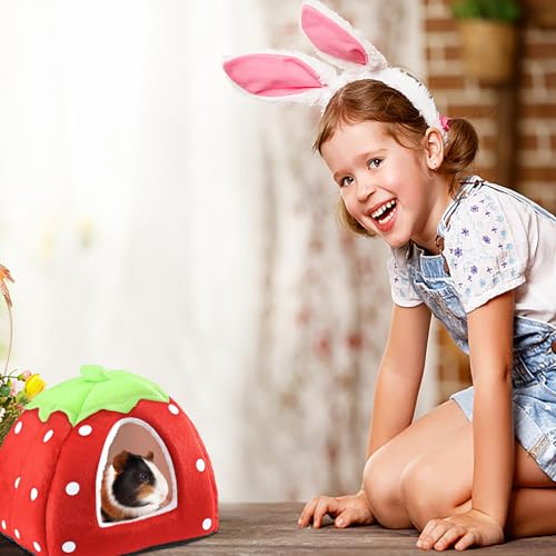 Mygeromon Guinea Pig Bed Rabbit Hideout Cuddle Cup (Strawberry Style) | Washable, Winter, Small Animals Sleeping House, for Ferret, Chinchilla, Bunny - color: Strawberry Style