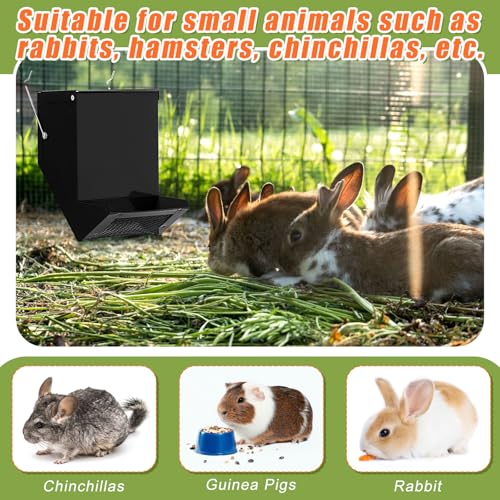 2 Pcs Rabbit Feeder for Cages Small Animal Food Pellet Dispenser with Lid Metal Chicken Grit Oyster Shell Squirrel Feeders Outside(4.7 Inches,Mesh Bottom,Black) - color: Black, size: 4.7 Inches, style: Mesh Bottom