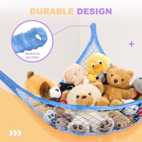 Lazebox Stuffed Animal Net Hammock for Plushie Toys, Stuffed Animal Hammock Corner for Kids' Room Decor, Ideas for Organizing Stuffy Collection, Blue, L (67" x 40" x 40")-Pack of 1 - color: 1 Pack - Blue, size: L (67" x 40" x 40")-pack of 1