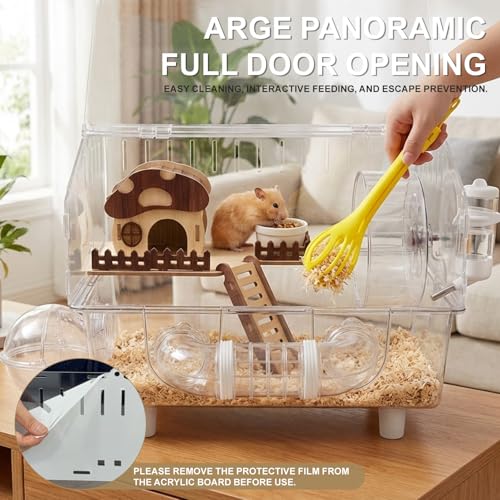 Loungewave Acrylic Hamster Cage, 8 in 1 Gerbil Cage with Accessories | Mushroom House Style Dwarf Hamster Cage with Full Transparent Viewing, Clear View Inside Easy to Clean, Excellent Ventilation - color: Transparent-1