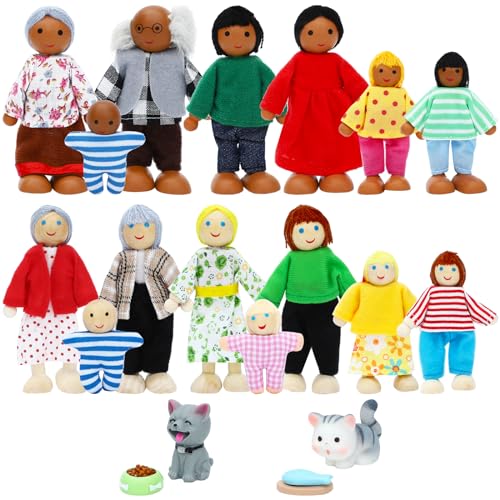 ONEST 20 Pieces Wooden Dollhouse Family Set Mini People Figures Dog Cat Sets Dollhouse Dolls Wooden Doll Family Pretend Play Figures Accessories for Pretend Doll House Toy - style: B Set