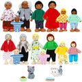 ONEST 20 Pieces Wooden Dollhouse Family Set Mini People Figures Dog Cat Sets Dollhouse Dolls Wooden Doll Family Pretend Play Figures Accessories for Pretend Doll House Toy - style: B Set