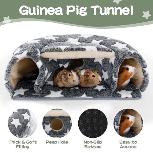 3 Pack Guinea Pig House Accessories, 2 Cozy Guinea Pig Bed and Hideout Tunnel, Chinchillas Hideout for Hamster, Rabbit, Bunny, Chinchillas (Gray) - color: Gray