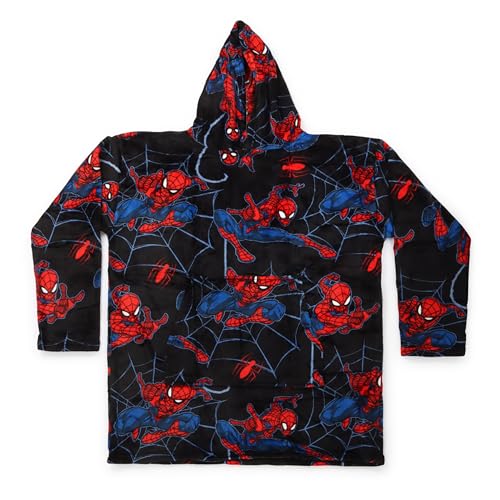 Jay Franco Wearable Throw Blanket – Oversized Plush Hooded Blanket with Pocket, Ultra Soft Cozy Fleece Throw for Lounging, Travel, Black - Spiderman, 34x38 - Adult - color: Black - Spiderman, size: Adult