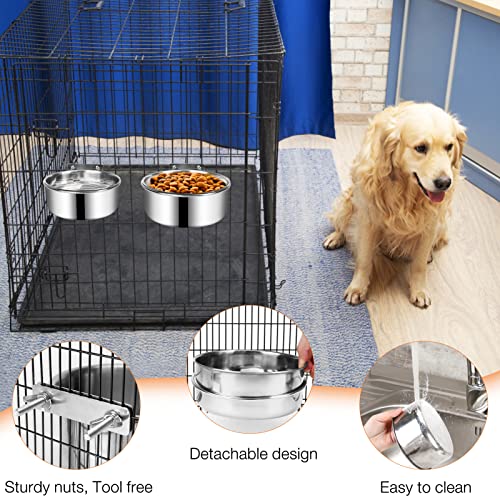 Dog Crate Water and Food Bowl, ShineMe Stainless Steel Dogs Bowls Hanging 2 Pack for Cage Crate Kennel, Spill Proof Dog Bowl for Medium and Small Sized Dogs Cats Pets (6.3 * 2.6” & 5.5 * 2.4”) - color: Silver (40oz+26oz)