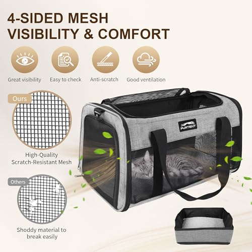 Pet Carrier Airline Approved, Soft Sided Cat Carrier for Small Pets up to 13 lbs, TSA Approved Dog Travel Bag, Portable Soft Sided Pet Carrier for Kittens and Puppies (Gray, Travel Litter Box) - color: Gray