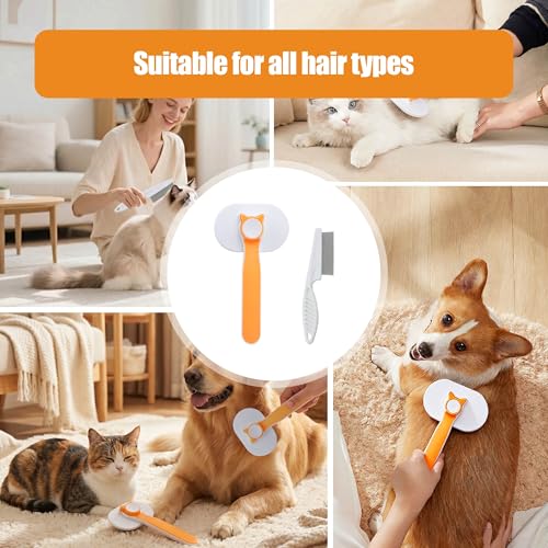 Self-cleaning pet grooming brush - gentle and skin-friendly, effectively removes loose undercoat from pets, suitable for cats, dogs, and other pets (orange)