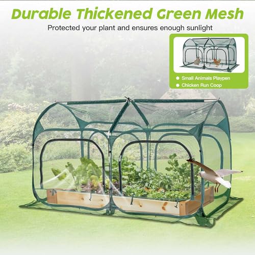Poray Large 6.6x3.3FT Tunnel Plant Netting Cover, Pop up Crop Cage Gardening Net Cover for Protecting Vegetables &Fruits,Durable Gardening Net for Plant and Small Animals - size: Medium 6.56x3.3X3.6FT