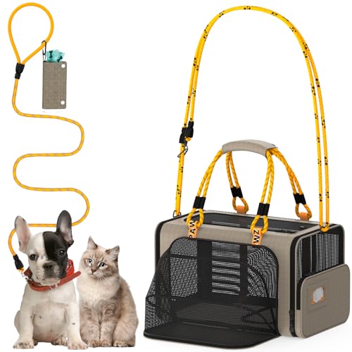 PAWZIDEA Expandable Pet Carrier for Small Cats & Dogs, TSA Airline Approved | 18"×11"×11" Soft-Sided Small Dog Travel Bag, Collapsible Top-Load Cat Carrier for 2 Cats Under Seat, Puppy Car Seat Up 15lbs - color: Khaki Plaid, size: 18.0"L x 11.0"W x 11.0"H