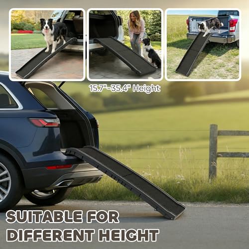 PawHut Folding Dog Ramp, 61 Inches Portable Pet Ramp with Frosted Surface | for Car, Truck, SUV, Non Slip with Raised Side Rails